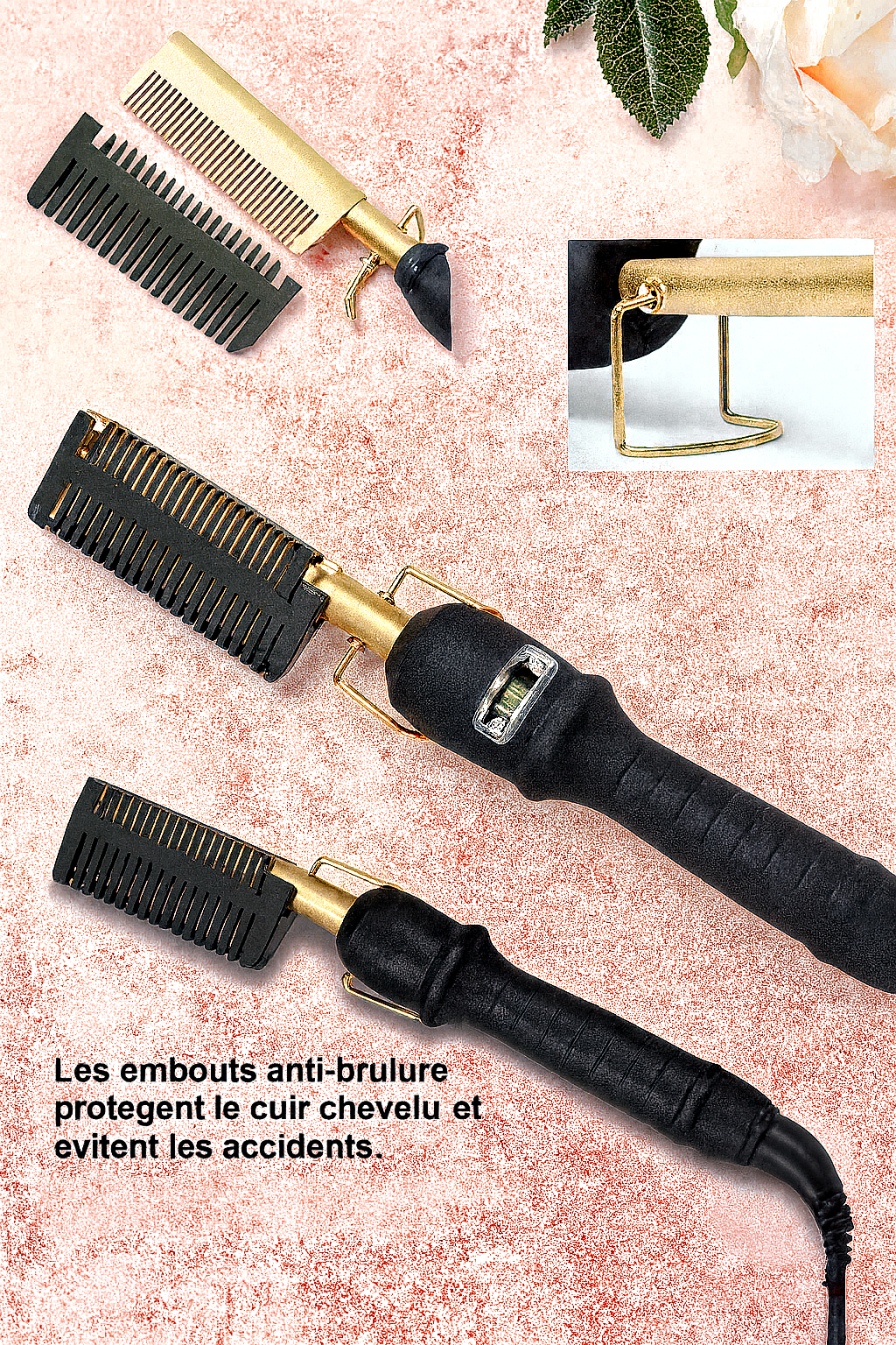Peigne Lissant Électrique Anti-Brûlure