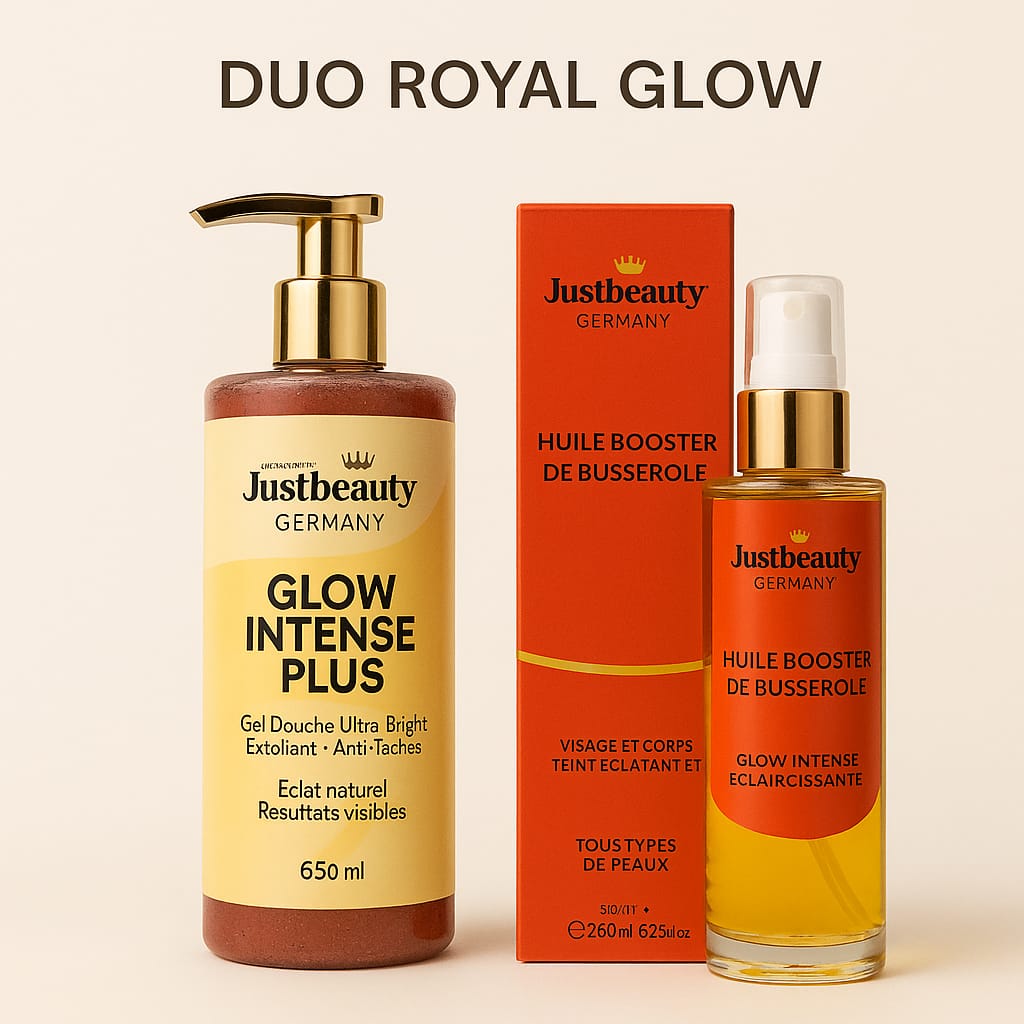 DUO( GEL DOUCHE ÉCLAIRCISSANT  650 ml+ HUILE AU BUSEROLLE)